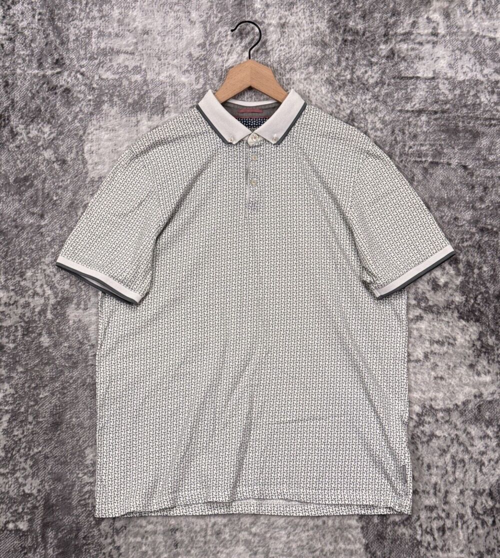Ted Baker Polo Shirt 6 / 2XL Mens Tipped Collar Geometric Short Sleeve
